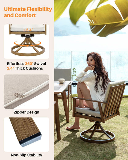 Nine Piece Outdoor Patio Dining Set with Swivel Chairs-2