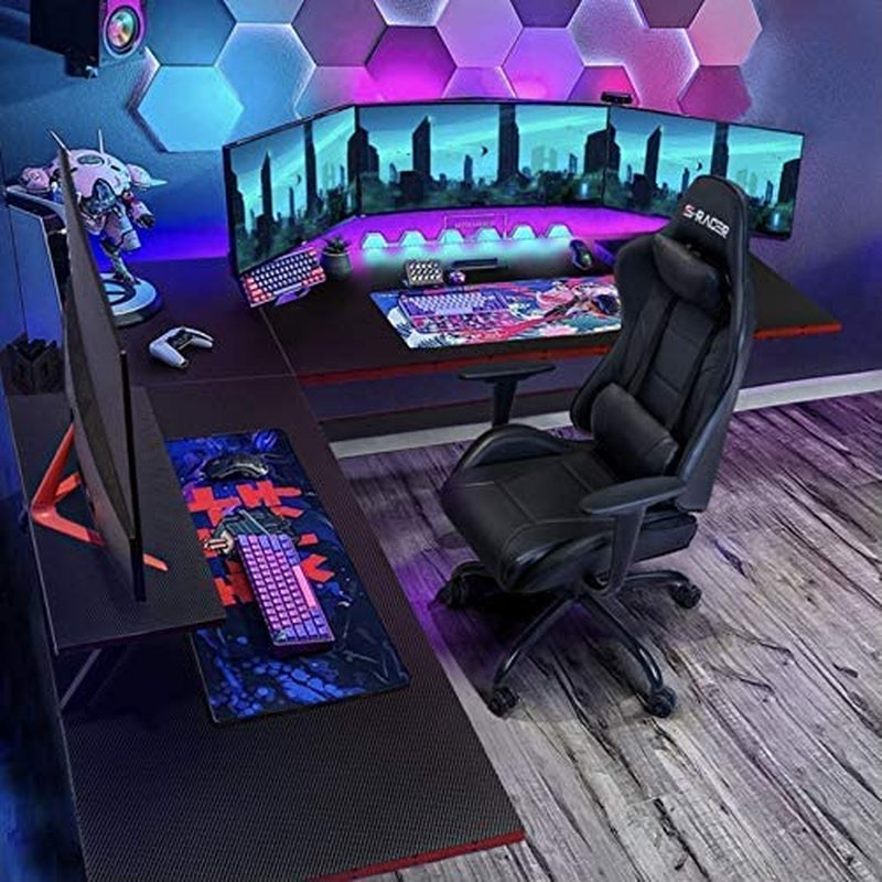 L Shaped Gaming Desk Computer Corner Desk PC Gaming Desk Table with Large Monitor Riser Stand for Home Office Sturdy Writing Workstation (Black, 51 Inch)-4