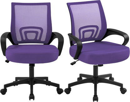 2Pcs Mesh Adjustable Desk Chairs, Ergonomic Executive Chairs with Lumbar Support for Back Pain Purple-0