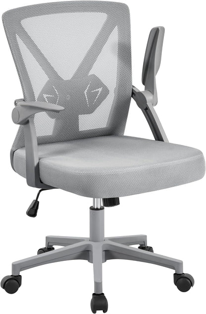 Mesh Office Chair Swivel Desk Chair Computer Chair with Flip-Up Arms Adjustable Height Lumbar Support Executive Task Chair for Home Office Study Meeting, Gray-0