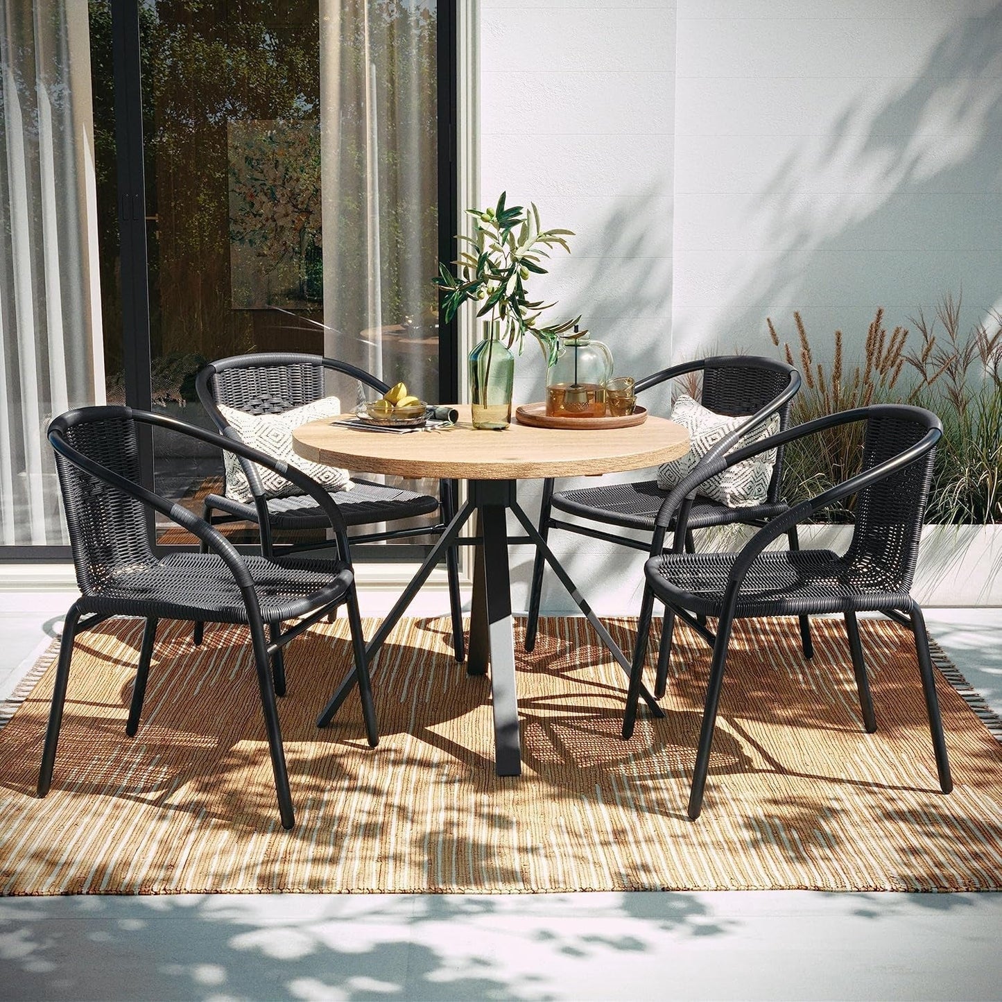 Modern Stackable Rattan Dining Chairs Set for Outdoor-1