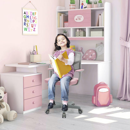 Kids Desk Chair, Ergonomic Kids Swivel Study Chair with Lumbar Support, Breathable Mesh & Universal Wheels, Height Adjustable Kids Computer Chair for Boys & Girls (Pink)-1