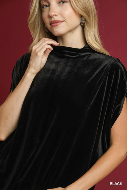 Umgee Velvet Mock Neck Sleeveless Blouse