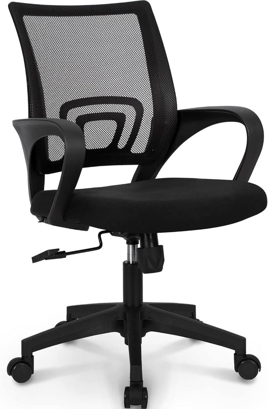 Office Chair Computer Desk Chair Gaming Ergonomic Mid Back Cushion Lumbar Support with Comfy Mesh Adjustable Swivel Rolling Home (Black)-0