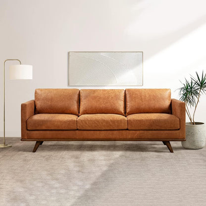 Nolita 85" Sofa in Full-Grain Pure-Aniline Italian Tanned Leather in Cognac Tan-1