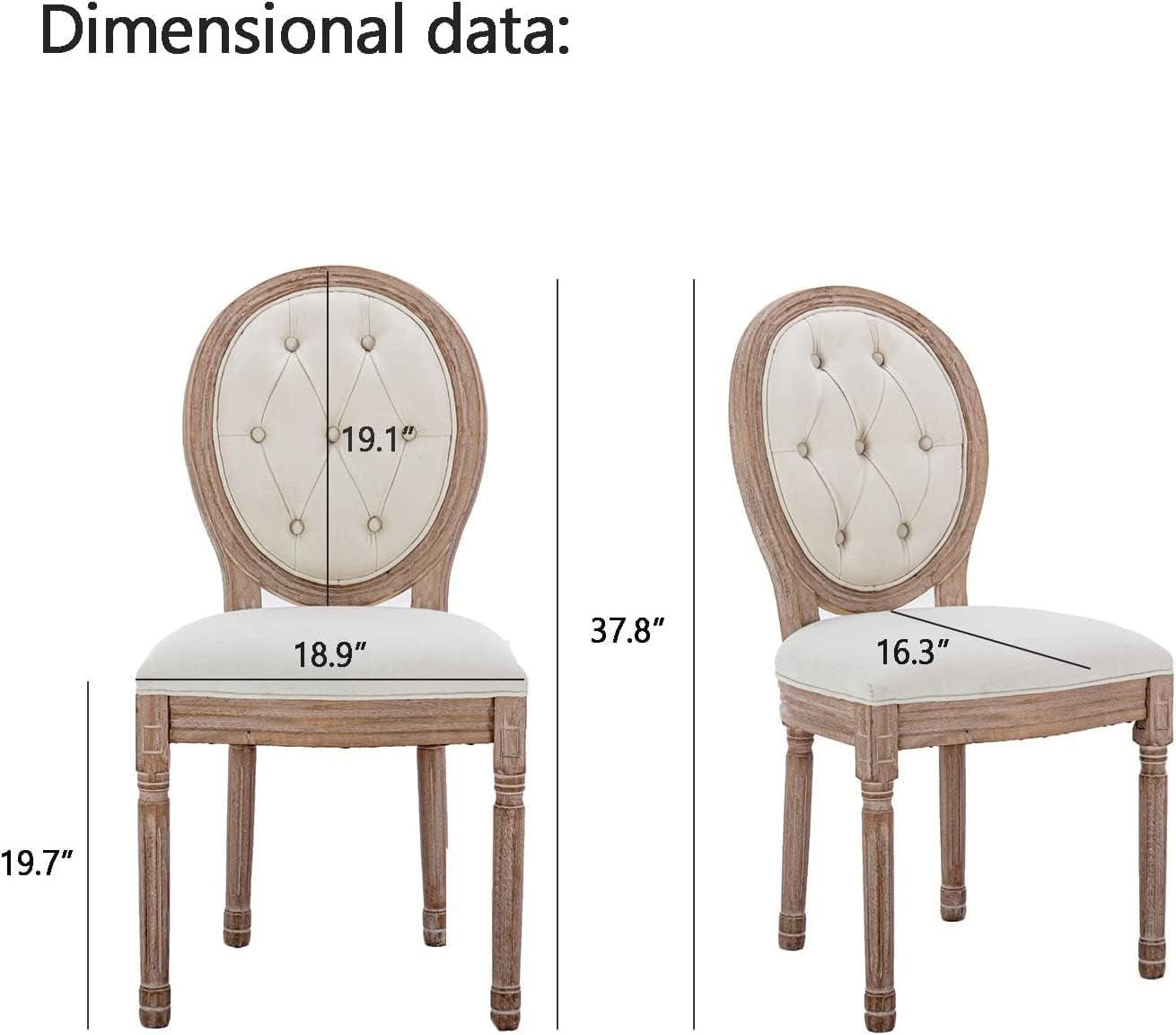 French Country Set of 4, Farmhouse Dining Chairs with round Button Back, Solid Wood Legs, French Dining Chairs for Kitchen/Bedroom/Dining Room-1