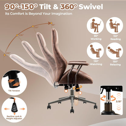 Ergonomic Office Chair,Modern Computer Desk Chair,High Back Suede Fabric Desk Chair with Lumbar Support for Executive or Home Office (Dark Coffee)-2