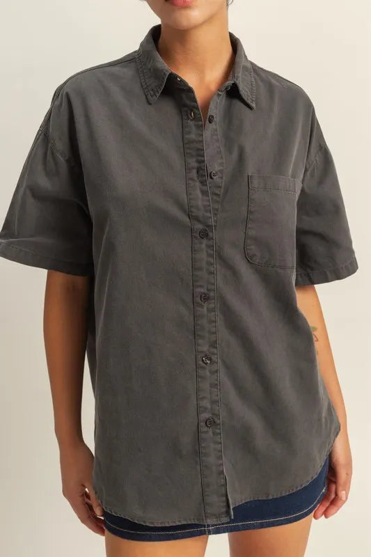 HYFVE Short Sleeve Button Down Oversized Shirt