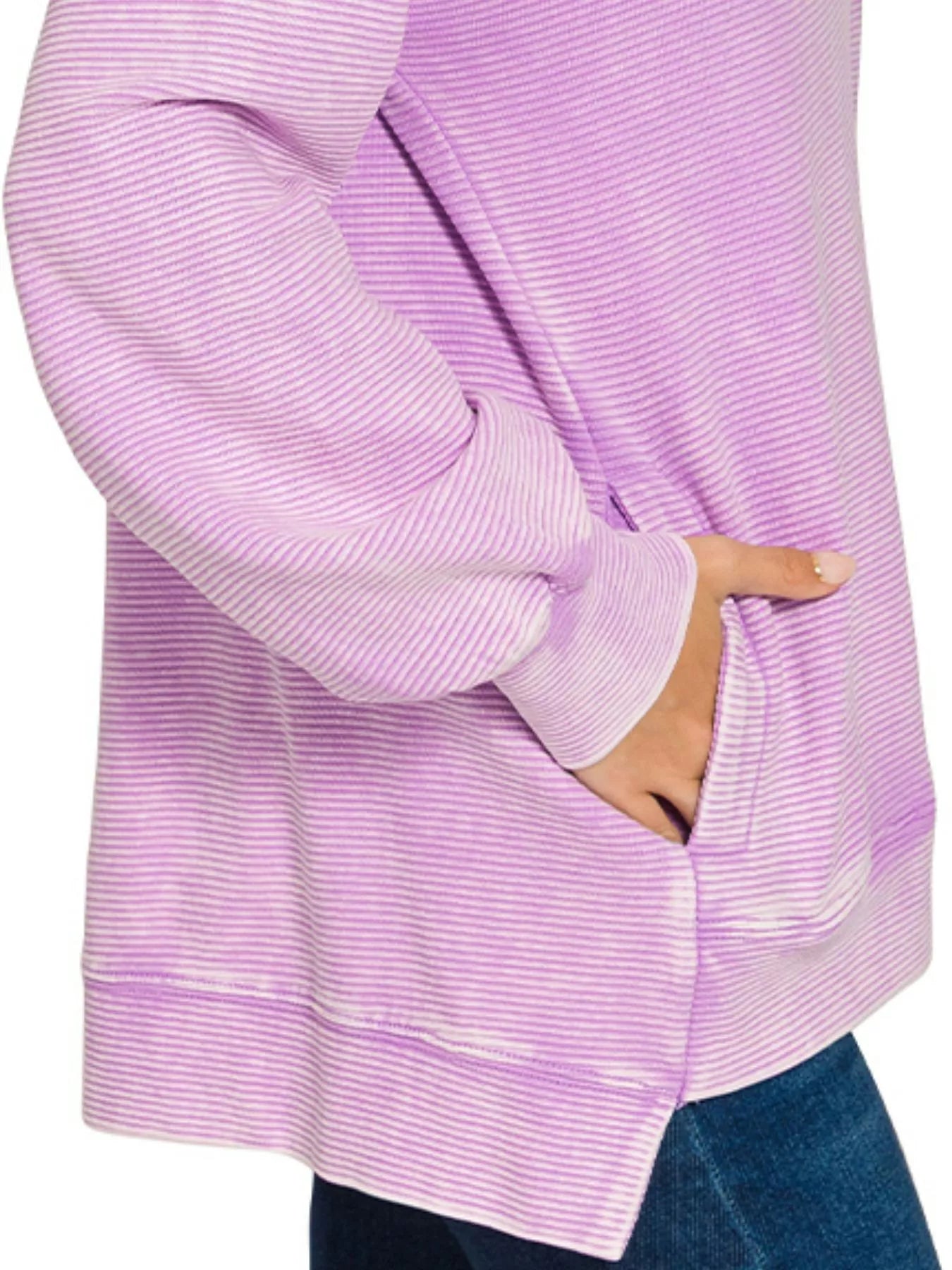 Zenana Acid Washed Double Ribbed Hi-low Sweatshirt