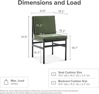 Odelia Dining Chairs, Kitchen Chairs, Dining Room Chairs, Black Dining Chairs, Sturdy Bifma-Certified Rust-Free Metal Frame and Removable Cushion Covers (2, Olive Green Velvet, One Size)-1