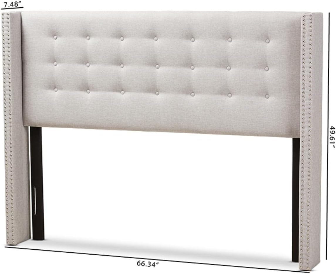 Modern Greyish Beige Winged Tufted Fabric Queen Headboard-2