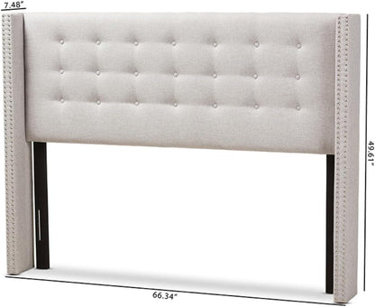 Modern Greyish Beige Winged Tufted Fabric Queen Headboard-2