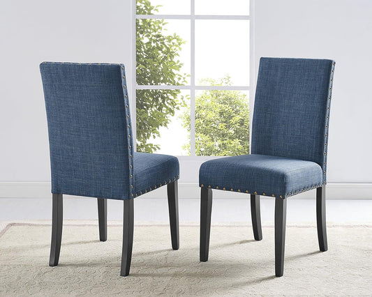 Biony Blue Fabric Dining Chairs with Nailhead Trim, Set of 2-0