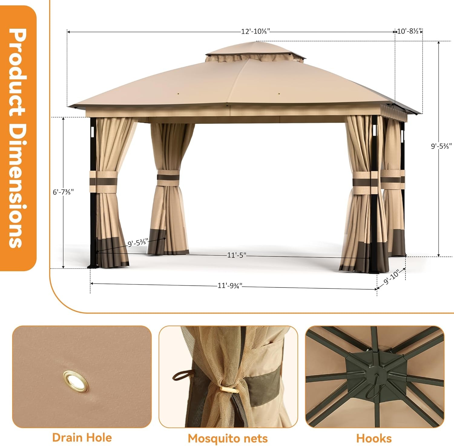 Heavy Duty Patio Gazebo with LED Lights and Speaker-2