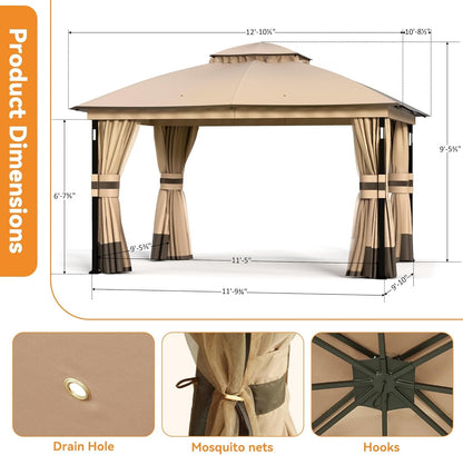 Heavy Duty Patio Gazebo with LED Lights and Speaker-2