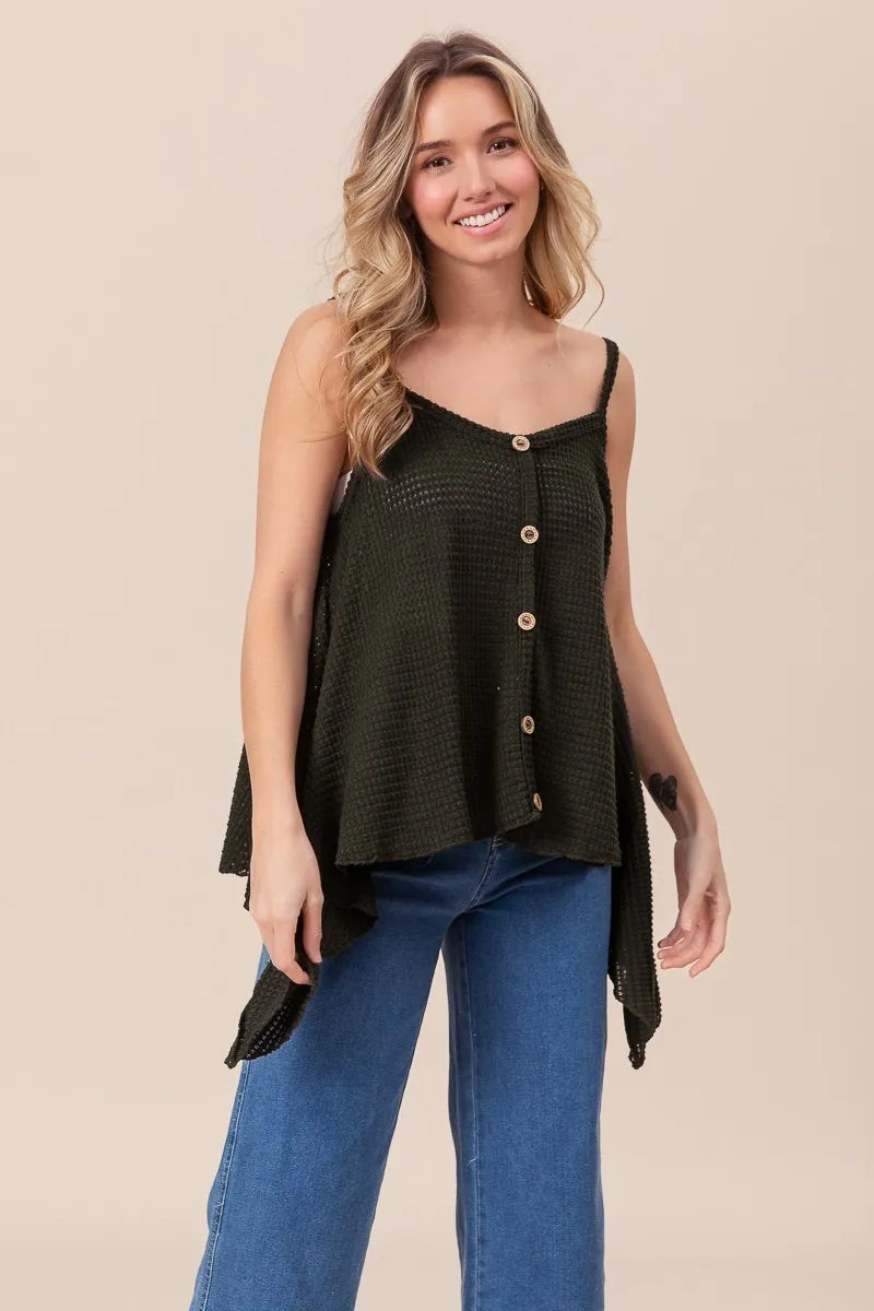 BiBi Popcorn Waffle Knit with Buttoned Front Cami Top