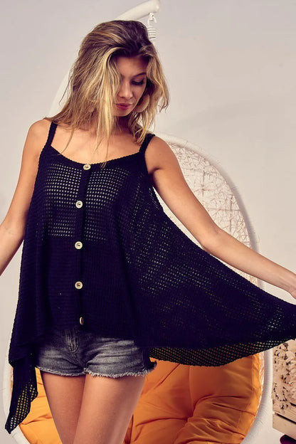 BiBi Popcorn Waffle Knit with Buttoned Front Cami Top