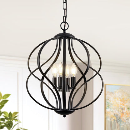 Black 4 Light Geometric Chandelier Pendant Light Dining-0