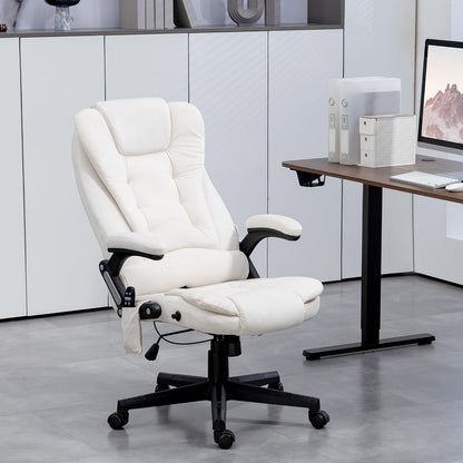 6 Point Vibrating Massage Office Chair with Heat, Velvet High Back Executive Office Chair with Reclining Backrest, Padded Armrests and Remote, Cream White-1