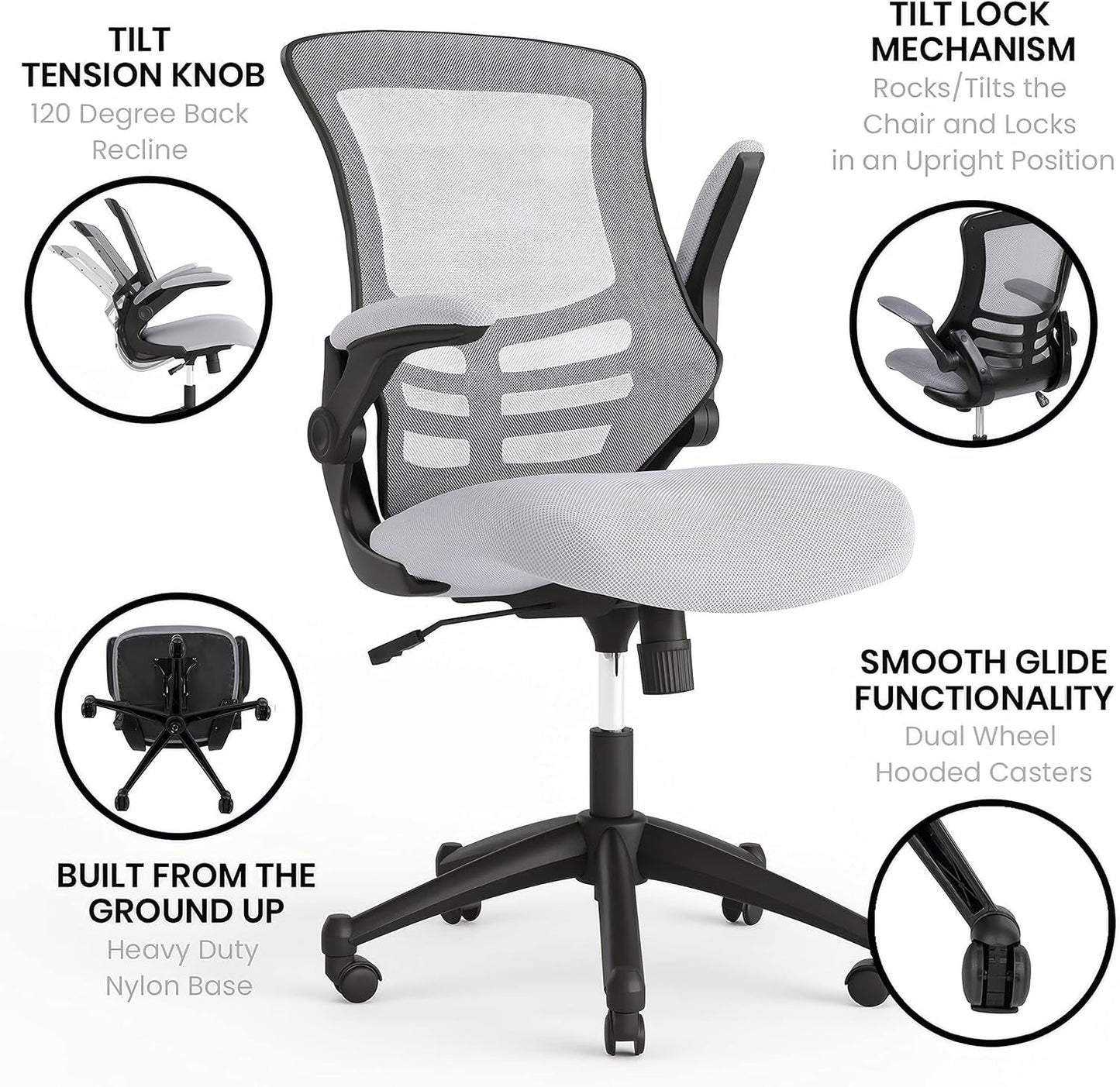 Kelista Office Chair, Ergonomic, Mid-Back, Dark Gray Mesh with Swivel-4