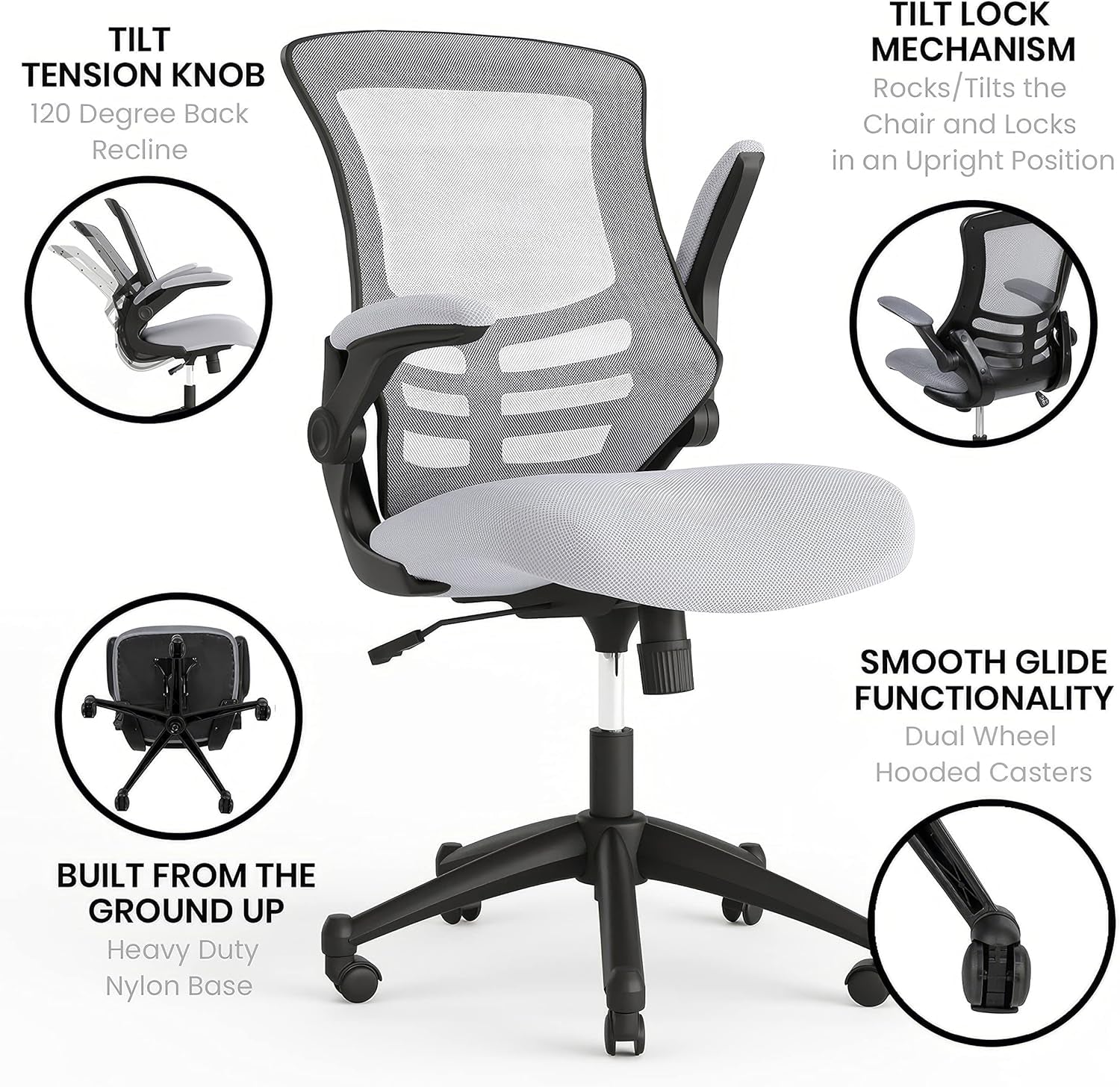 Kelista Office Chair, Ergonomic, Mid-Back, Dark Gray Mesh with Swivel-4