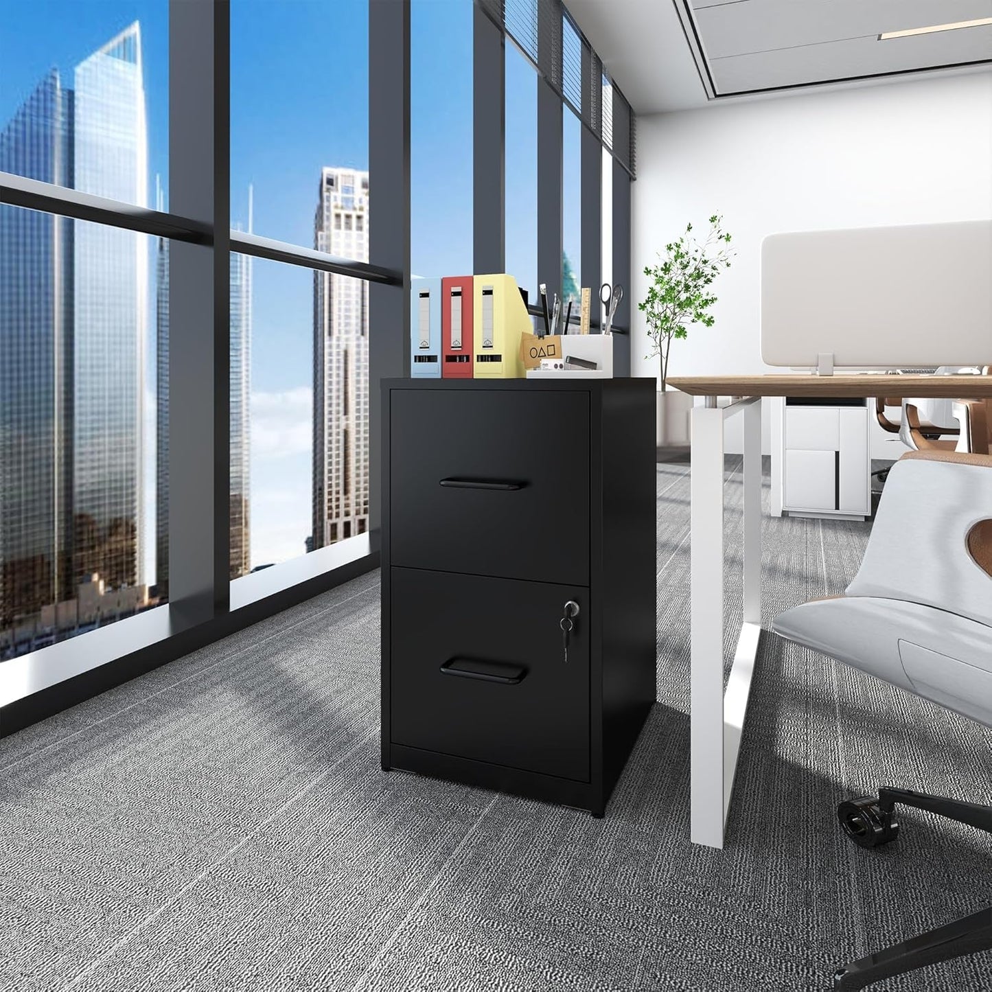 2 Drawer File Cabinet with Lock, Vertical Filing Cabinet for Home Office, Heavy Duty Storage Cabinet for Letter Size, Assembly Required(Black)-1