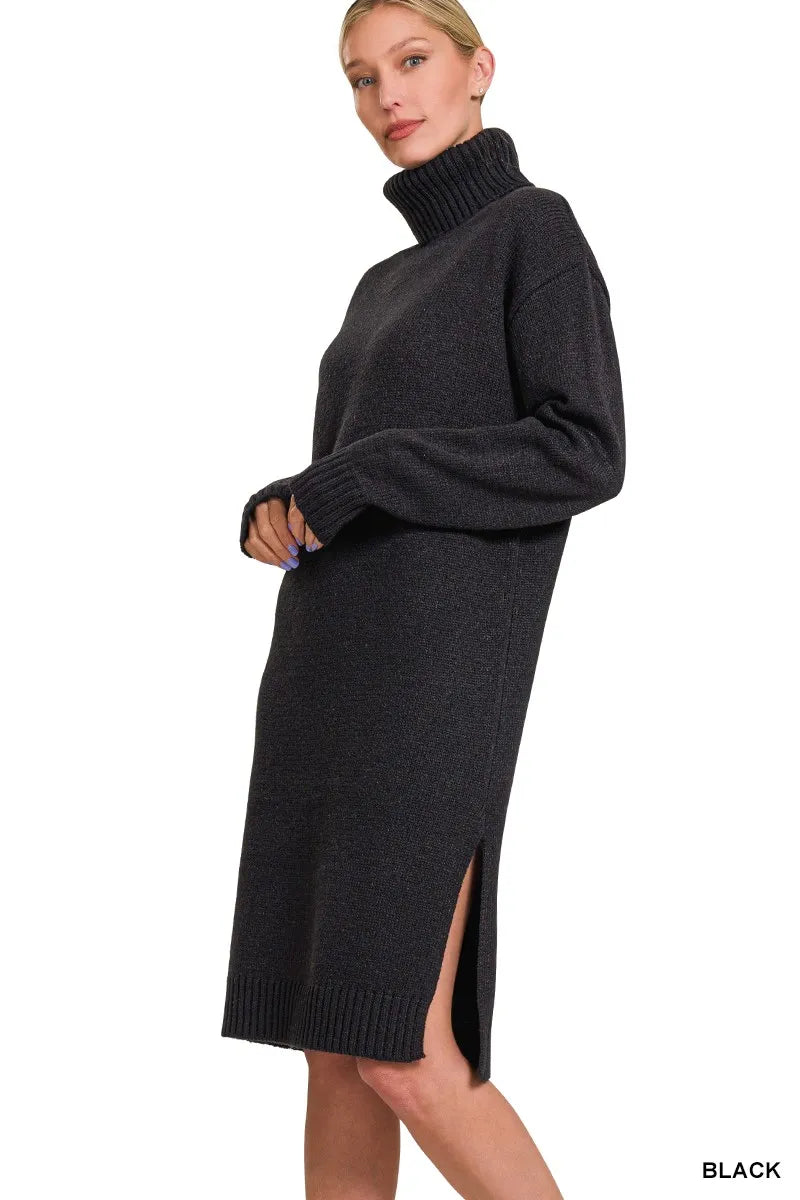 Zenana Turtle Neck Long Sleeve Midi Sweater Dress
