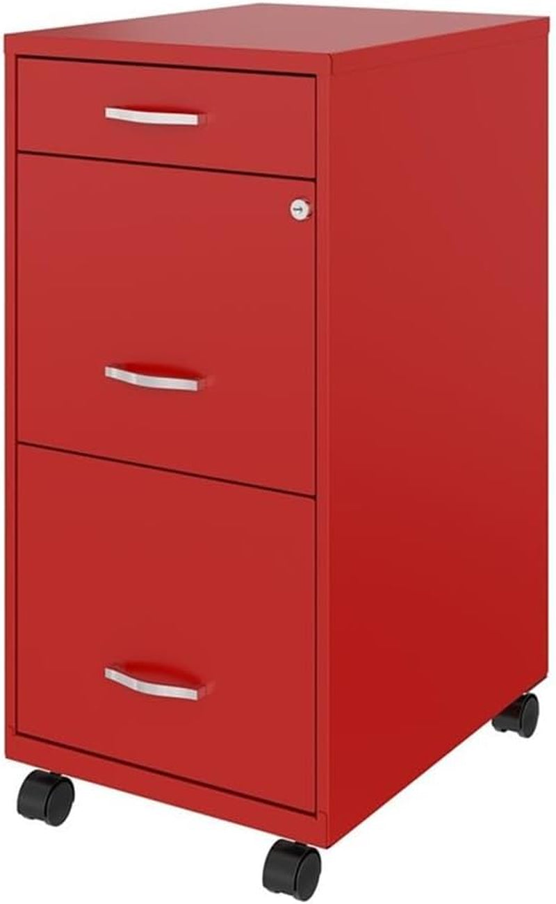 3 Drawers 29.52" Vertical Red Metal Filing Cabinet Lockable Pre-Assembled Movable Letter Size for Home, Office-4
