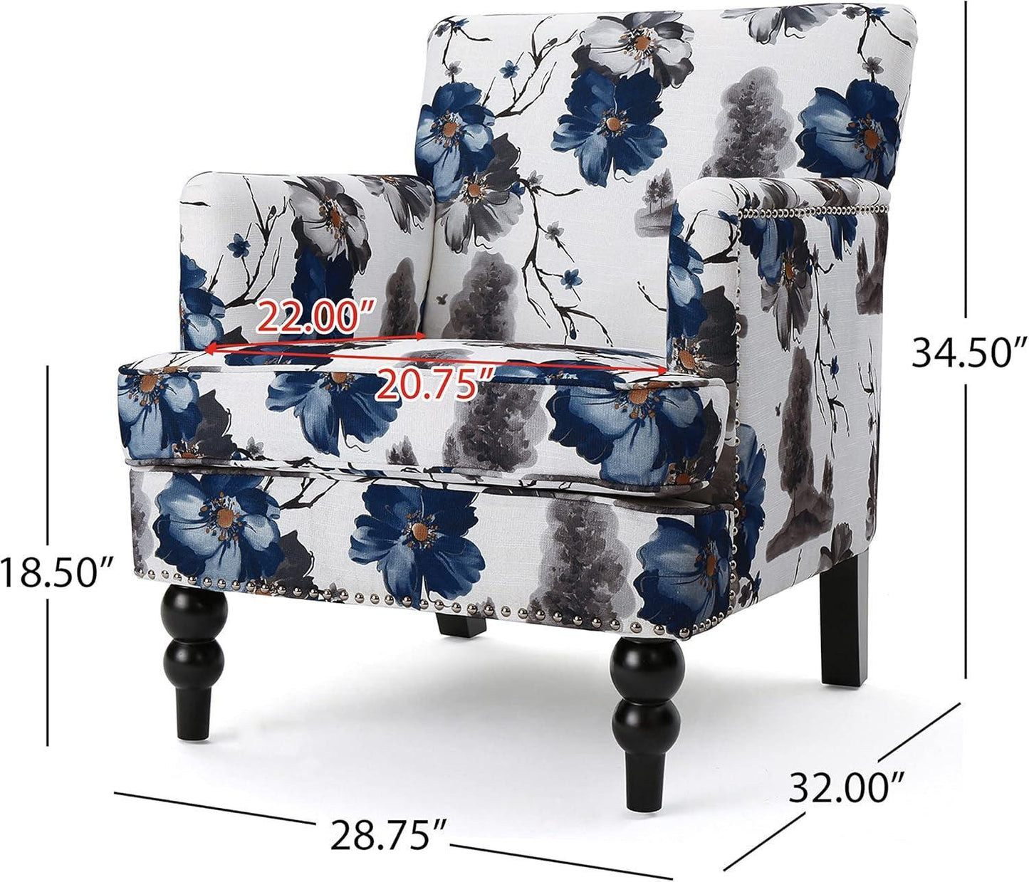 Boaz Floral Print Fabric Club Chair 32 Inch Depth Polyester-2