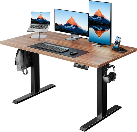 48" X 24" Electric Standing Desk Adjustable Height, 4 Memory Height Settings, Headphone Hook, Cable Manager, Sit Stand up Desk for Home Office & Computer Workstation, Walnut-0