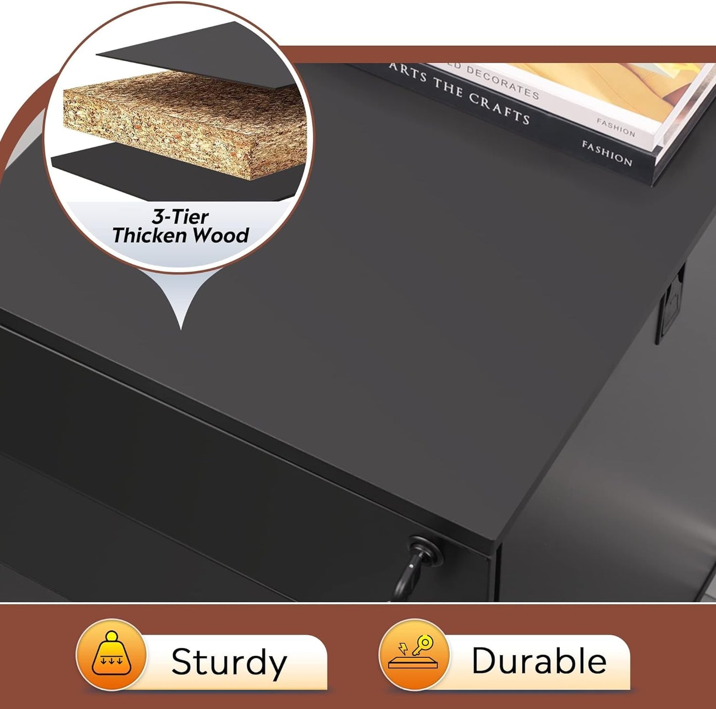 3 Drawer File Cabinet with Lock, Small Rolling Filing Cabinet under Desk, Wood Office Drawers Fits Letter/Legal/A4 Size Folders, Black-3