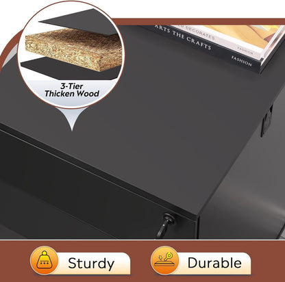 3 Drawer File Cabinet with Lock, Small Rolling Filing Cabinet under Desk, Wood Office Drawers Fits Letter/Legal/A4 Size Folders, Black-3