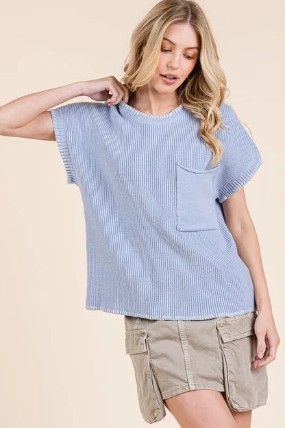 Lime 'N' Chili Solid Cap Sleeve Stitch Edge Knit Sweater