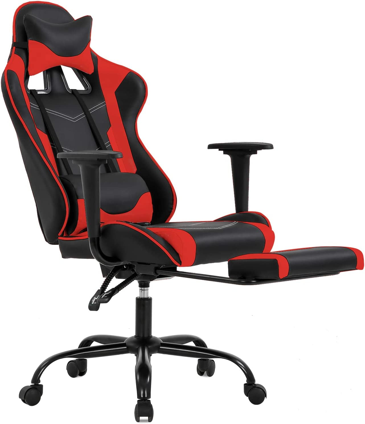 Gaming Chair Office Chair Ergonomic Desk Chair with Footrest Arms Lumbar Support Headrest Swivel Rolling High Back Racing Computer Chair for Women Men Adults Girls,Red-0