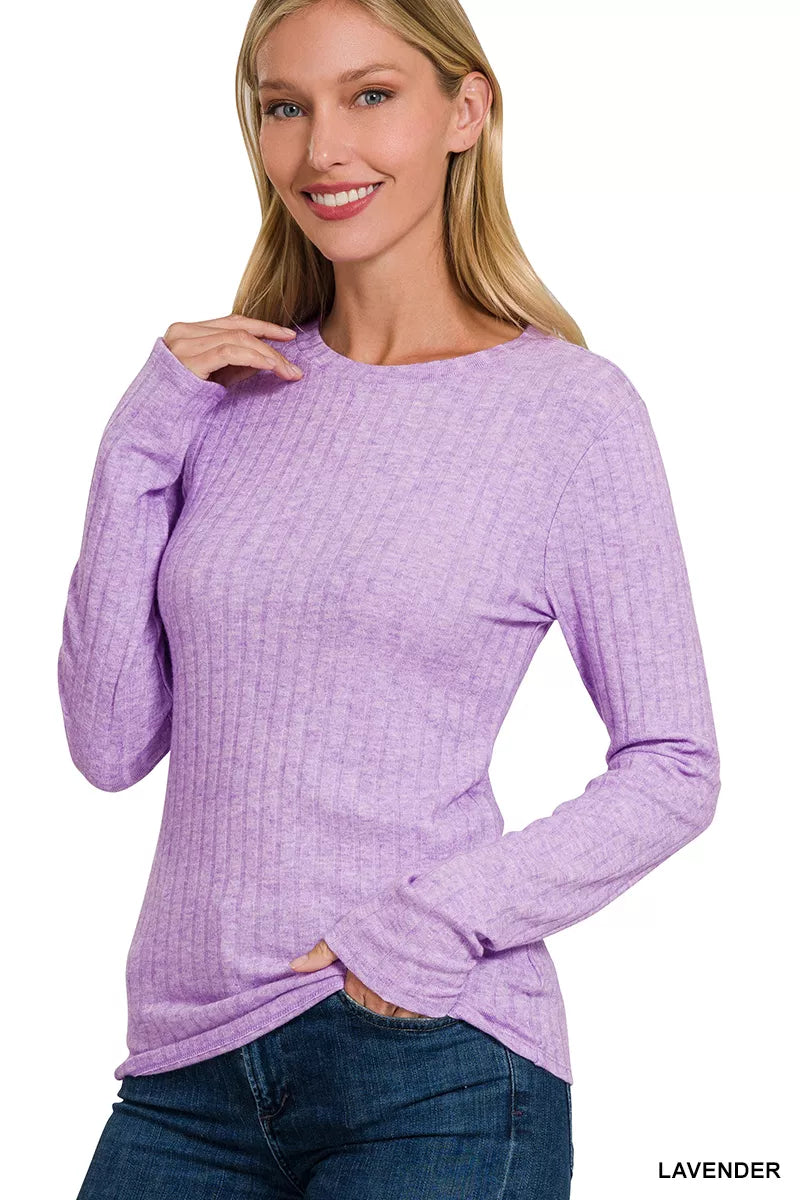 Zenana Ribbed Long Sleeve Round Neck T-Shirt