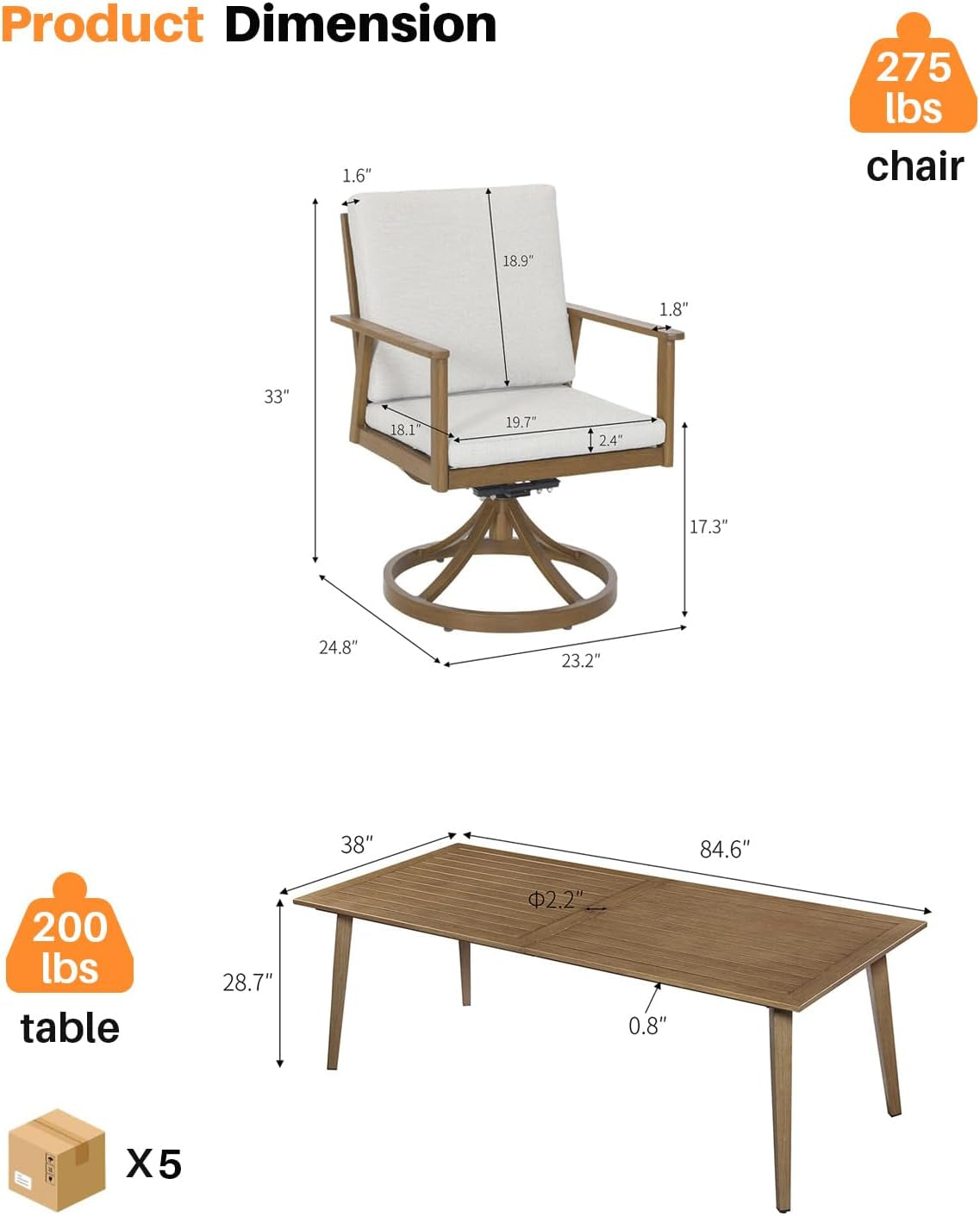 Nine Piece Outdoor Patio Dining Set with Swivel Chairs-3