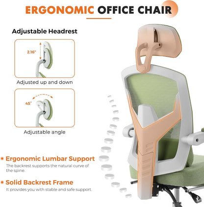 Office Computer Desk Chair, Ergonomic High-Back Mesh Rolling Work Swivel Chairs with Wheels, Comfortable Lumbar Support, Comfy Arms for Home, Bedroom, Study, Student, Green-3