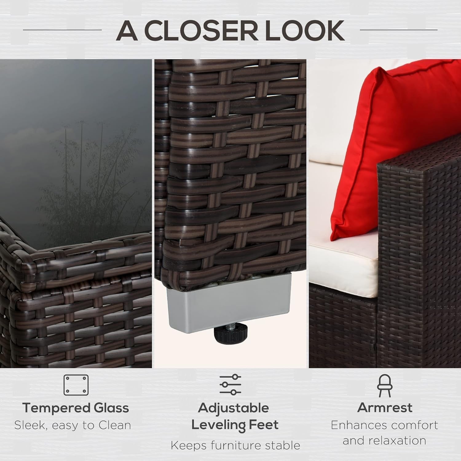 Six Piece Outdoor Wicker Sectional Sofa Set with Ottoman-4