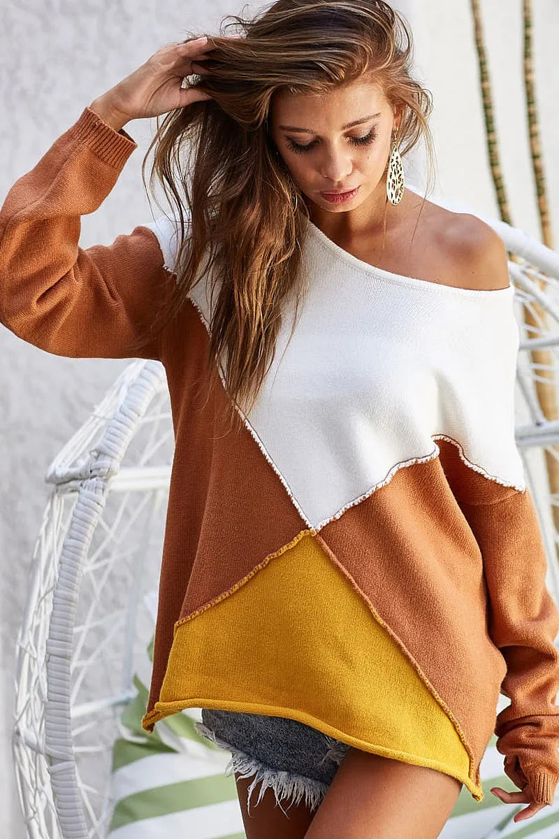 BiBi Color Block Geometric Sweater