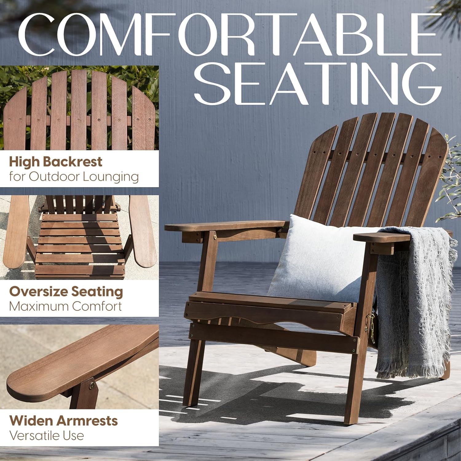 Outdoor Adirondack Chair Set Foldable Pre-Assembled Comfort-2