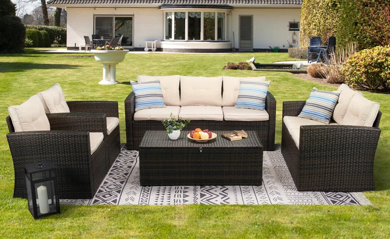 Coastal Rattan Sofa Set Luxurious Cushions And Table-1