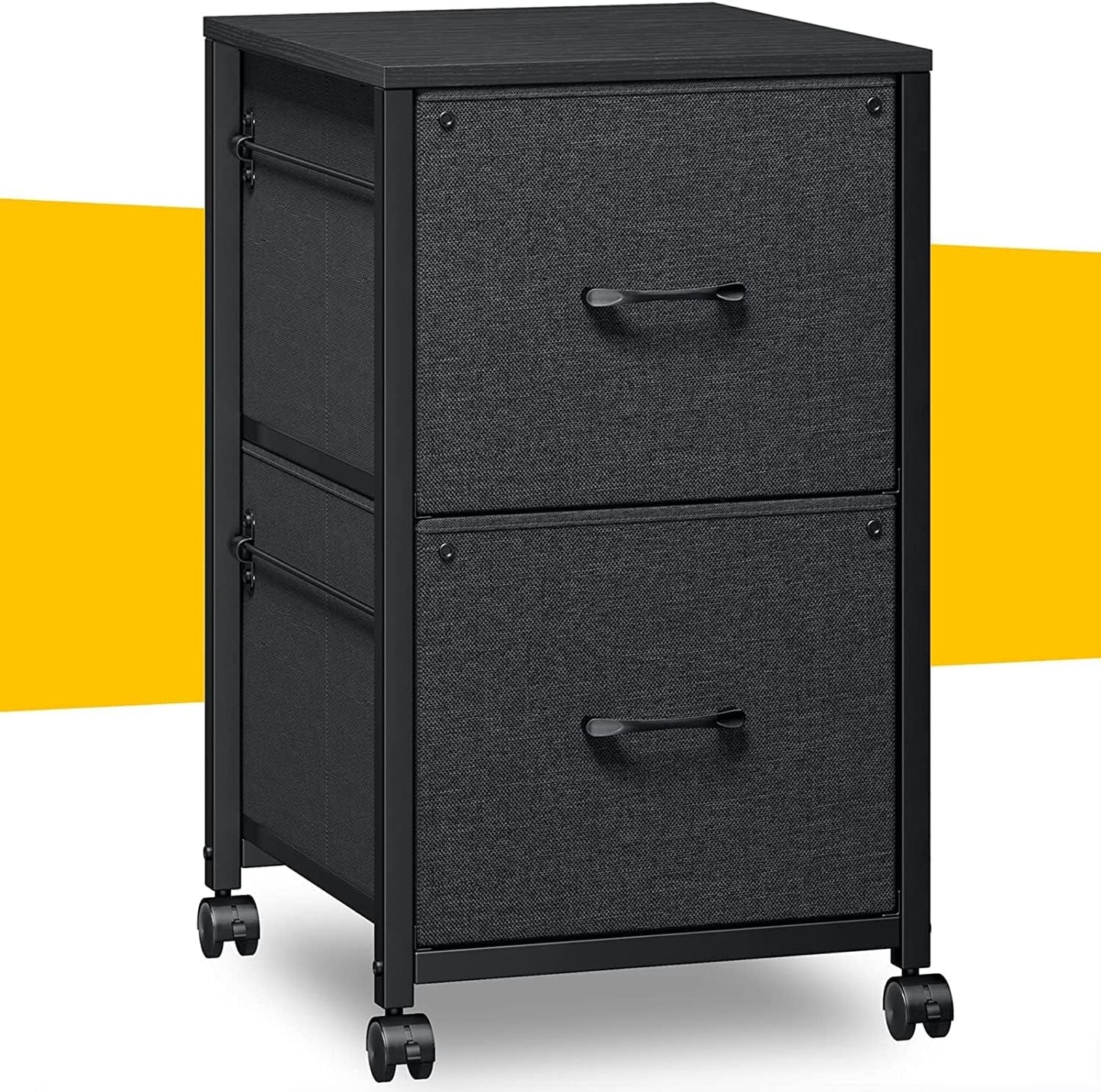 Filing Cabinets for Home Office 2 Drawer Fabric File Cabinet Small Rolling File Cabinet Printer Stand Lateral Filing Cabinet Fits A4 Letter Legal Size, Black-0