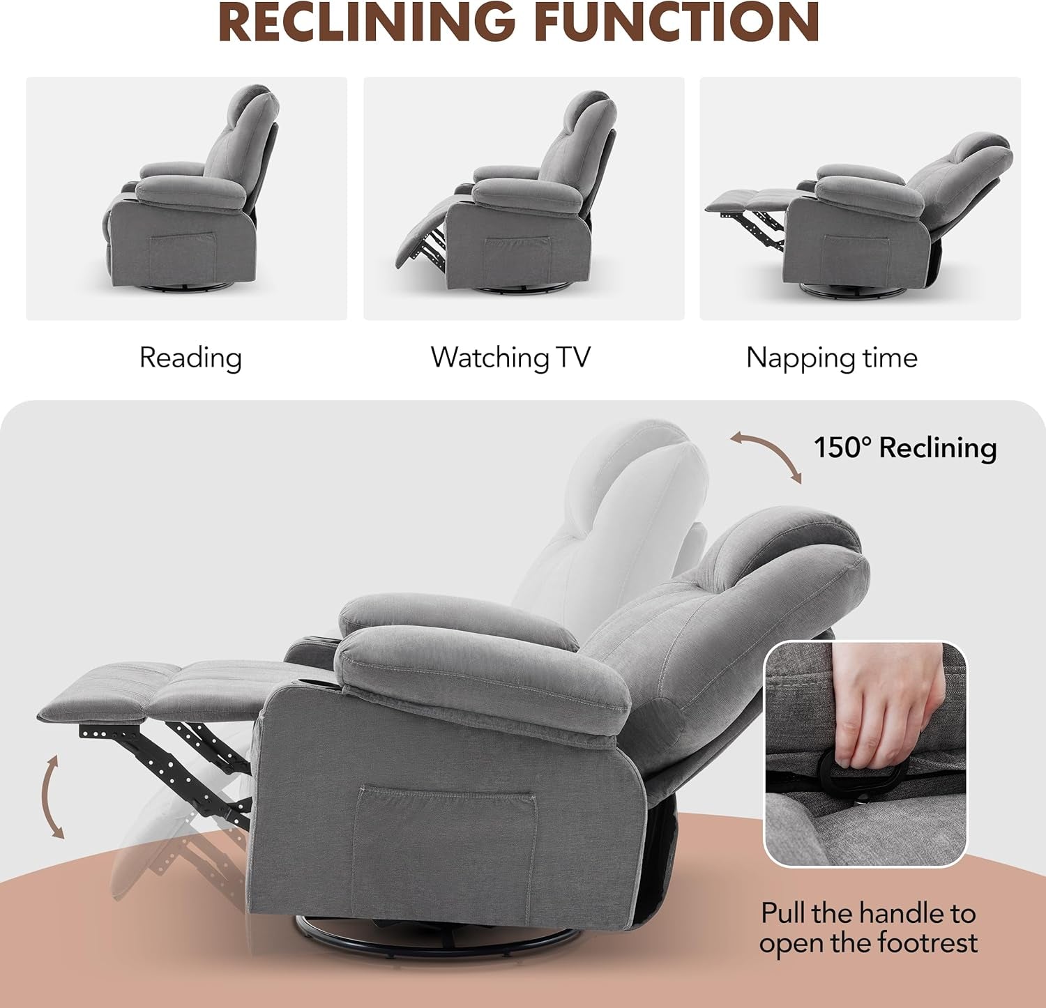 Swivel Recliner with Heat and Massage-3