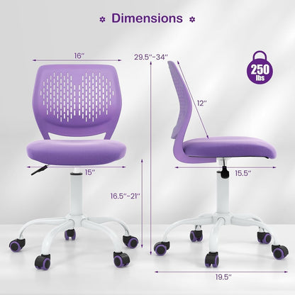 Kids Desk Chair, Adjustable Children Study Chair, Swivel Chair Armless Mesh Task Student Chair, Child Desk Chair with Adjustable Height & Lumbar Support Computer Chair (Purple)-2