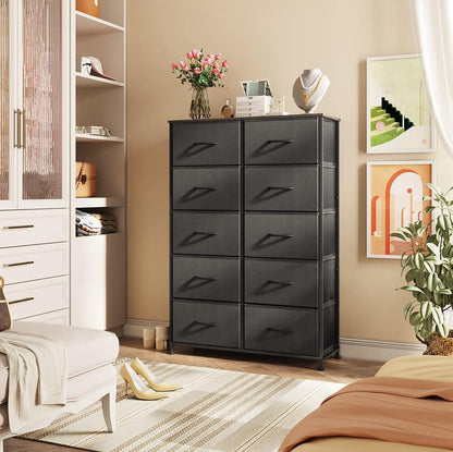 Tall Black Dresser for Bedroom with 10 Drawers, Chest of Drawers, Dressers Bedroom Furniture, Storage Organizer Unit with Fabric Bins for Closet, Hallway, Living Room, Entryway-3