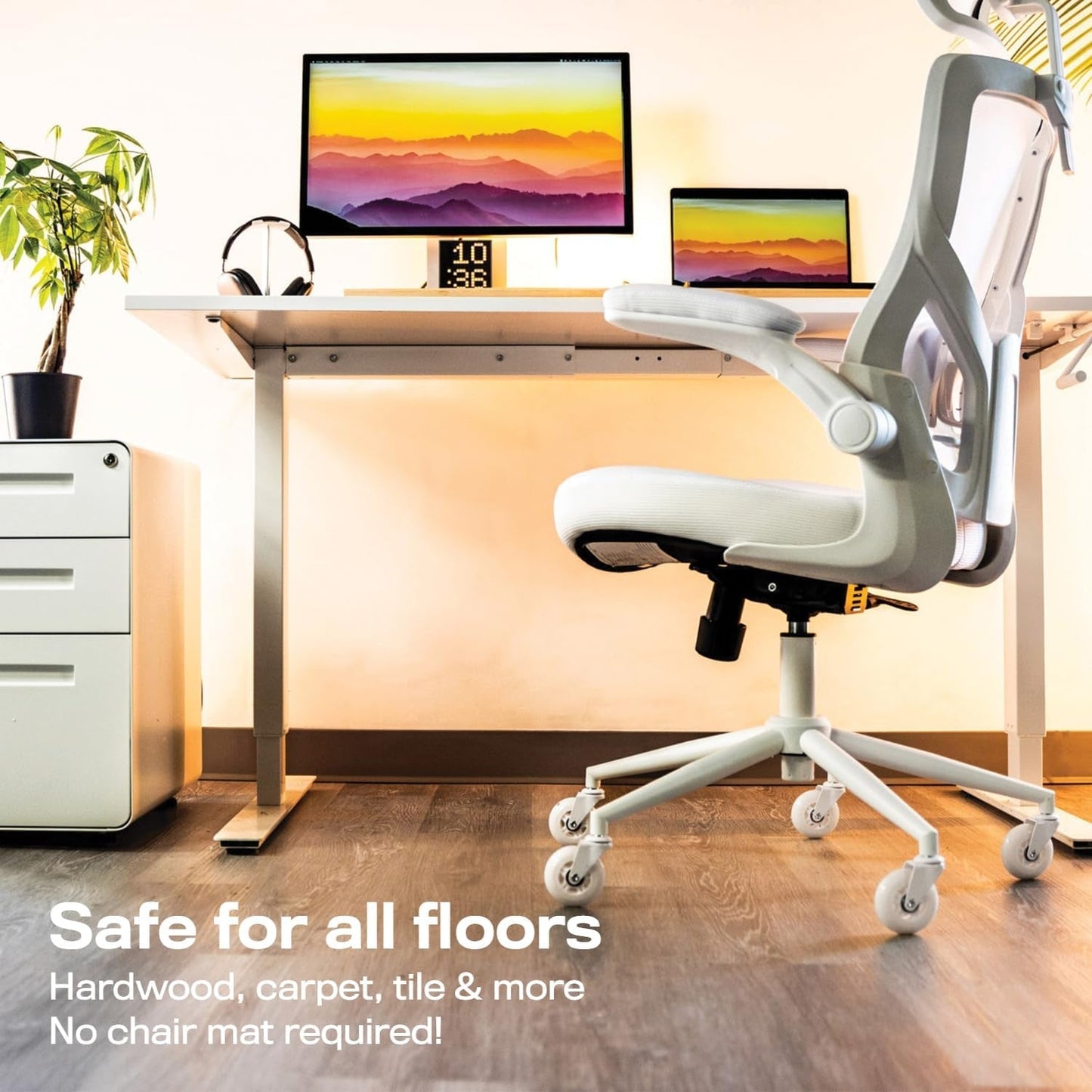 The Original Roller Blade Office Chair Wheels (As Seen on PBS) - Incredibly Smooth & Quiet Rolling Casters - Safe for Hardwood Floors & Carpet - Easy Installation with Universal Fit - Set of 5 - White-2