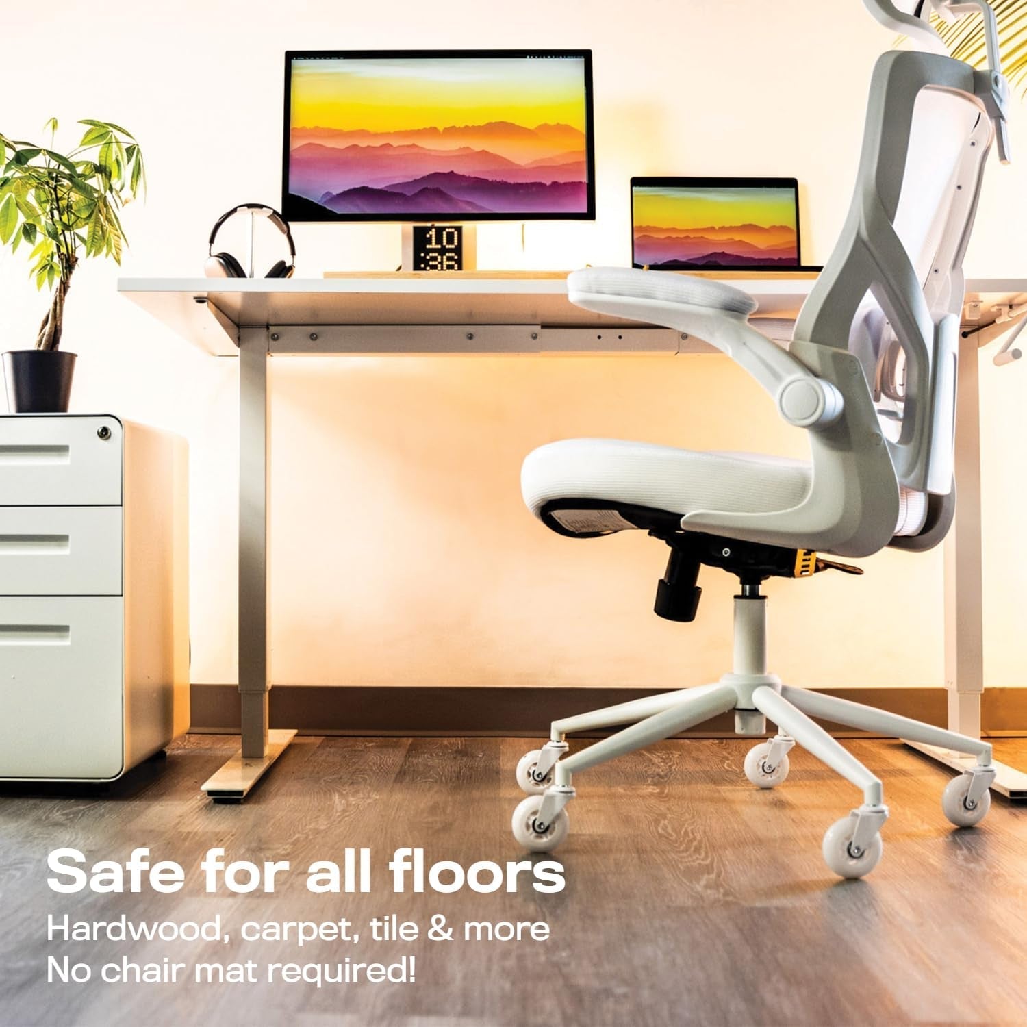 The Original Roller Blade Office Chair Wheels (As Seen on PBS) - Incredibly Smooth & Quiet Rolling Casters - Safe for Hardwood Floors & Carpet - Easy Installation with Universal Fit - Set of 5 - White-2