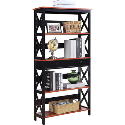 Cherry/Black Oxford Bookcase with Drawer (5 Tier)-2