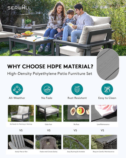 HDPE Outdoor Patio Furniture Set, 7-Piece Outdoor Sectional Patio Conversation Set, All Weather Outdoor Couch Set Patio Sofa Set for Deck, Lawn, Grey Frame with Khaki Cushion-2
