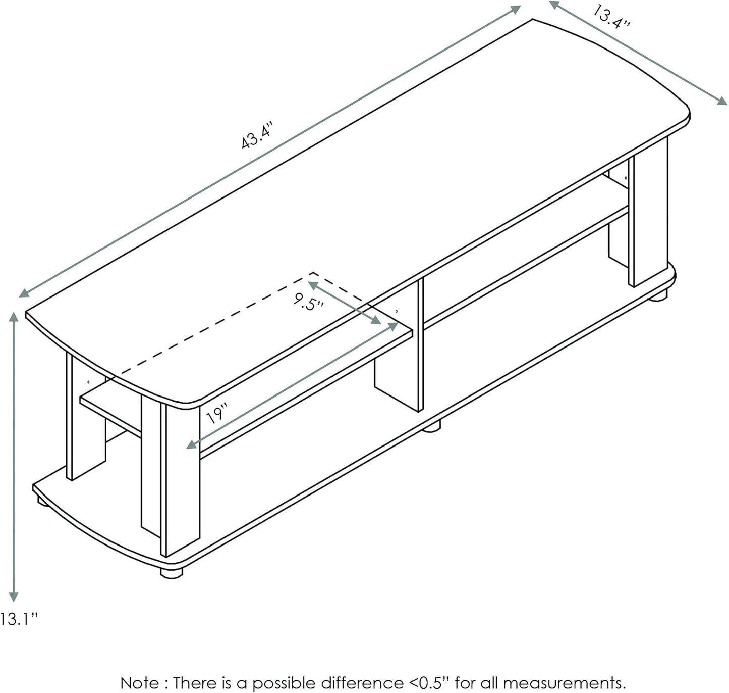 Nelly Entertainment Center TV Stand, Short 43.3"(W) X13.4(H) X13.1(D), Dark Walnut-1